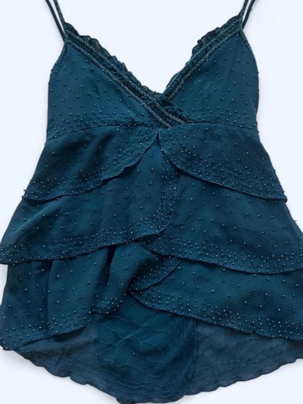 Y2K INC International Concepts 100% Silk Beaded Ruffle Cami Top Sz 2